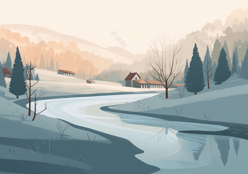 河流村庄二十四节气寒露手绘背景,插画/手绘图,插画/手绘图库,插画/手绘图下载,插画/手绘